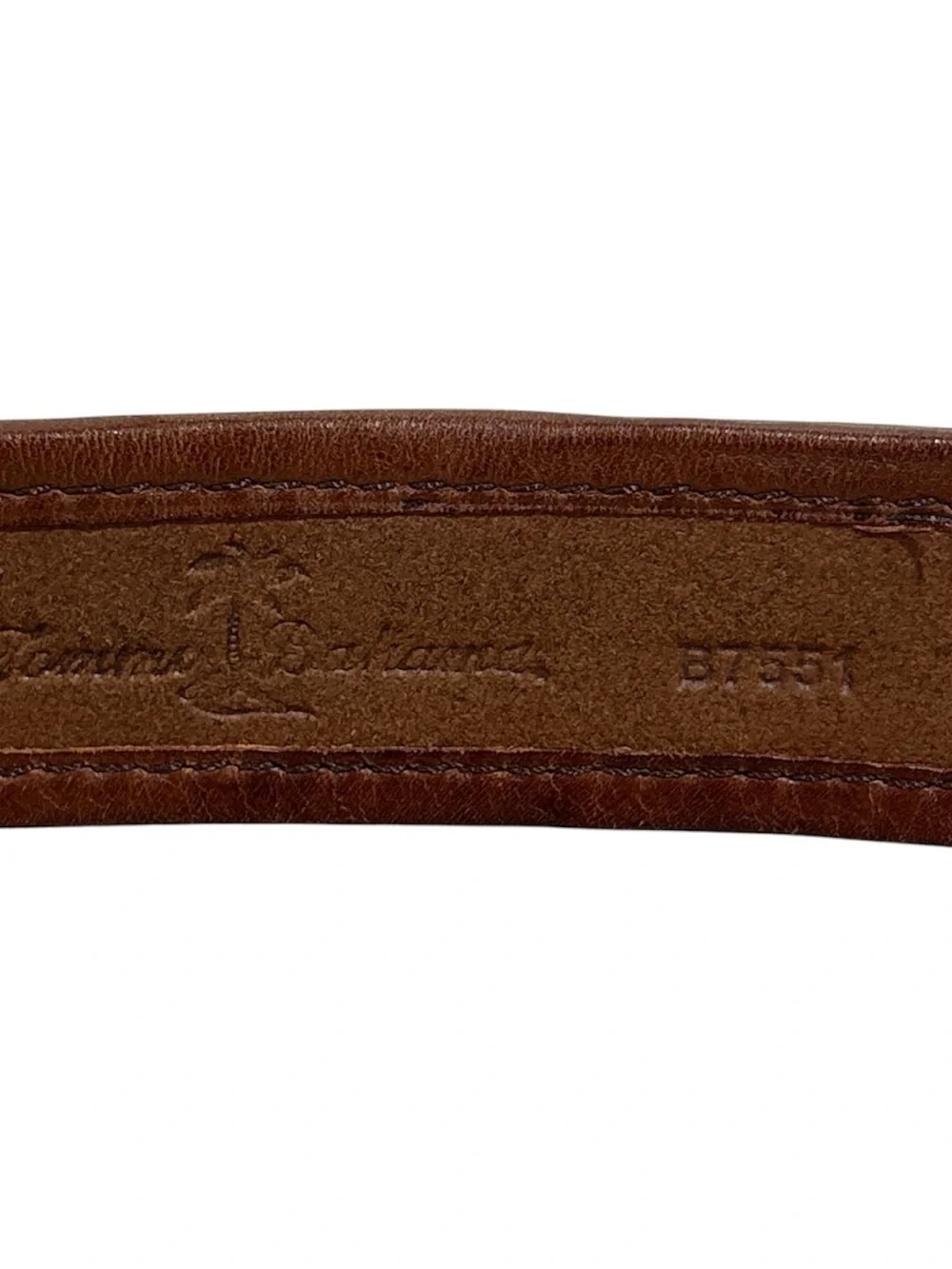 Tommy Bahama Brown Woven Leather Belt with Brushed Silver Buckle
